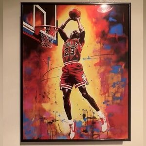 Michael Jordan Basketball Art Print with Dynamic Colors (Frame Included)